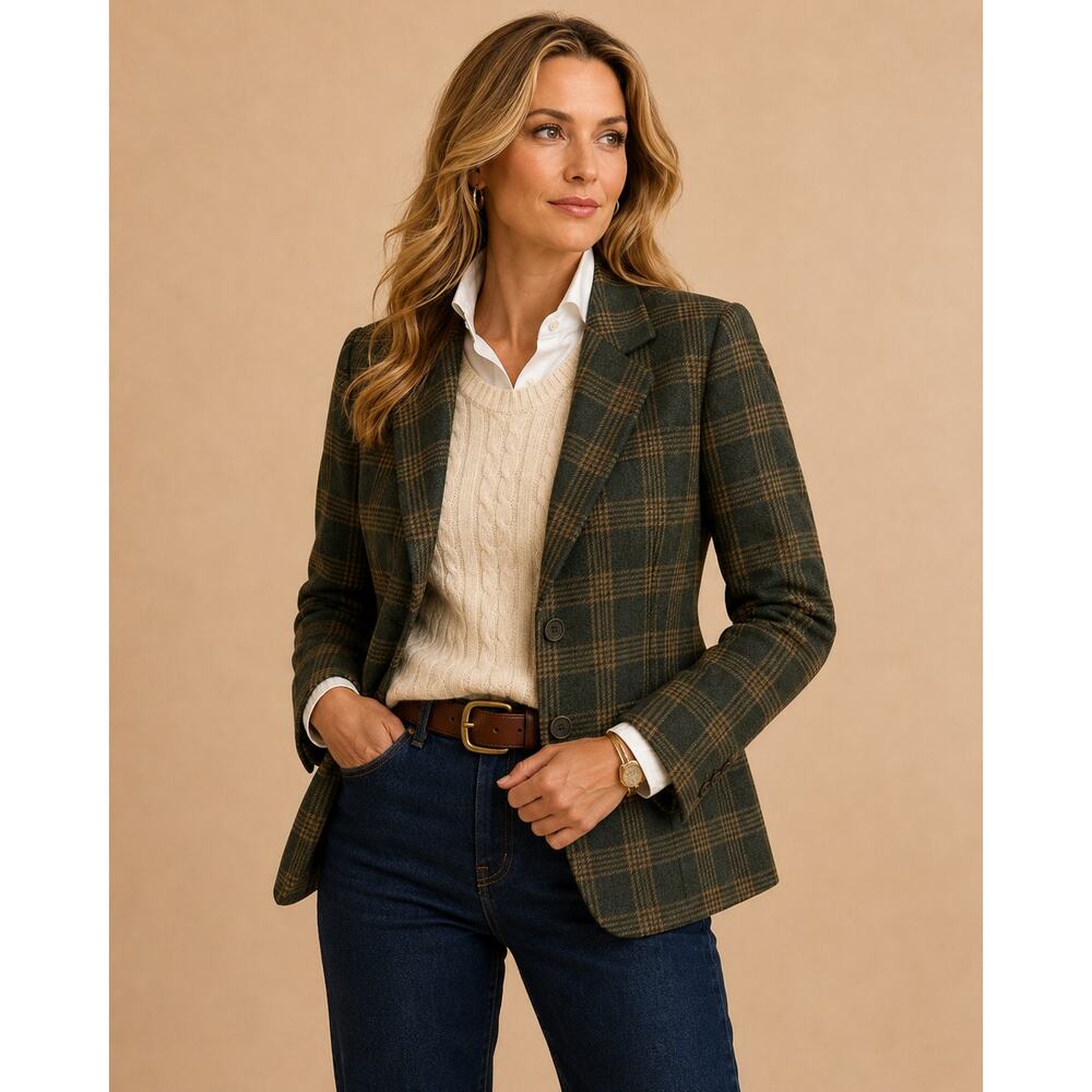 Talbots Italian Wool Tartan Plaid Blazer Jacket Women Size 6 Small USA Heritage